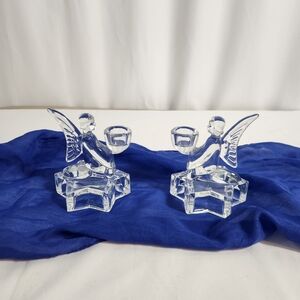 Set of 2 Kneeling Angel Star Christmas Candleholders